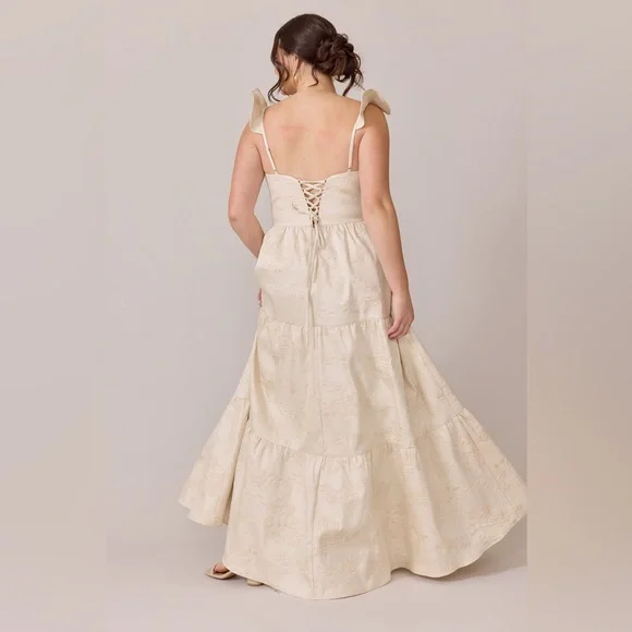 Revelry Luxe Violet Jacquard Dress Flutter Strap Corset Back Size 24 Champagne - Picture 5 of 16